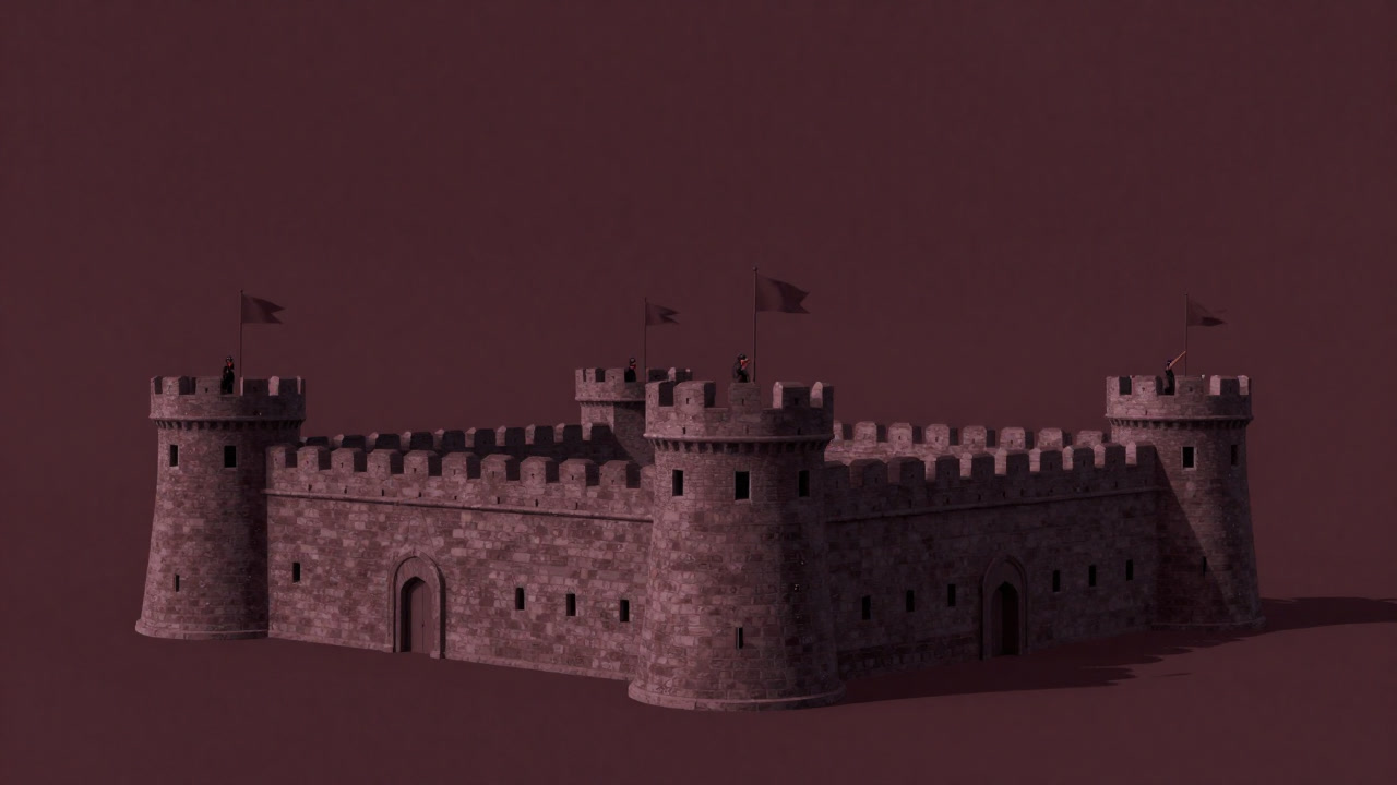 Illustration of a fortress representing a nation-state overlooking citizens waving flags
