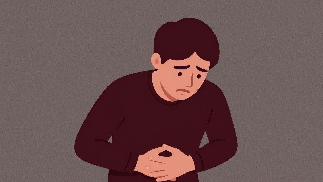 不快感に顔をしかめる人物のイラスト。