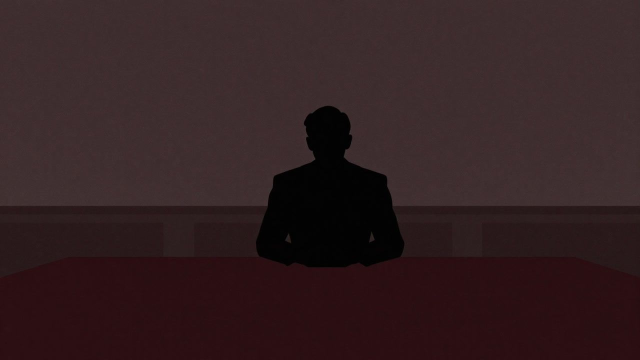 交渉テーブルに座り、微笑みながら相手を探る交渉者のシルエット(陰影のみ)