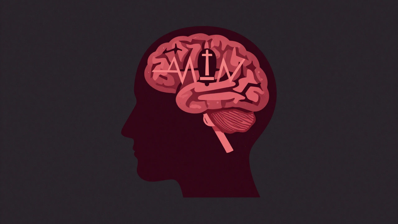 Silhouette of a person connected to an EEG headset, frowning in concentration as if praying