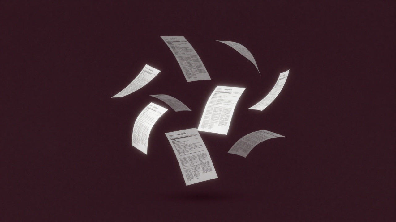 電子の紙が無数に宙を舞い、受信箱に降り注ぐイラスト