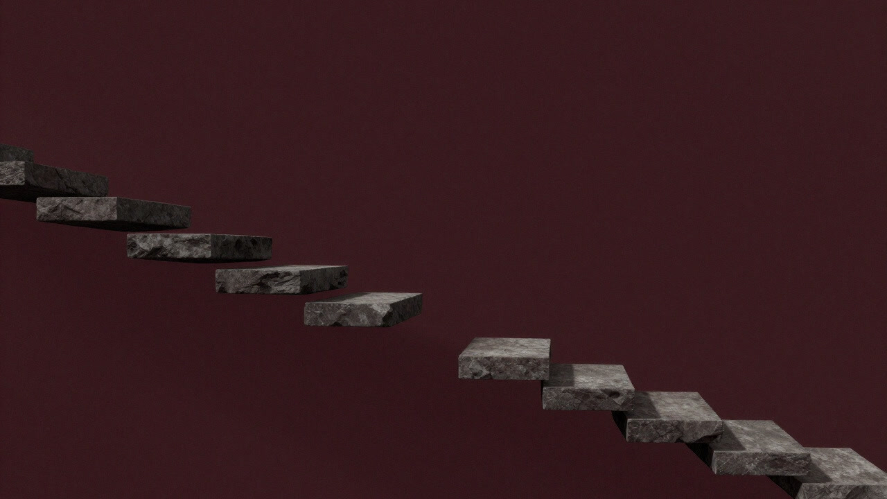 Illustration of floating steps in midair symbolizing a break in logic