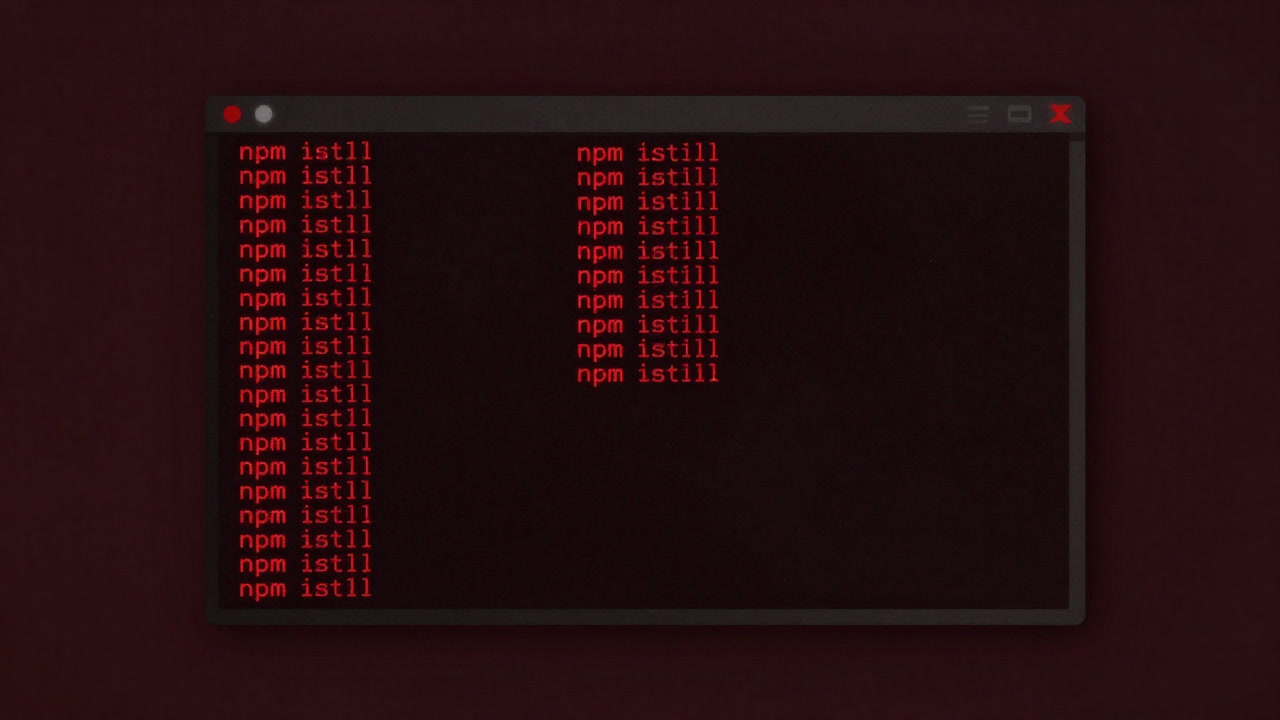 Illustration of red 'npm install' logs glowing like hellfire in a terminal