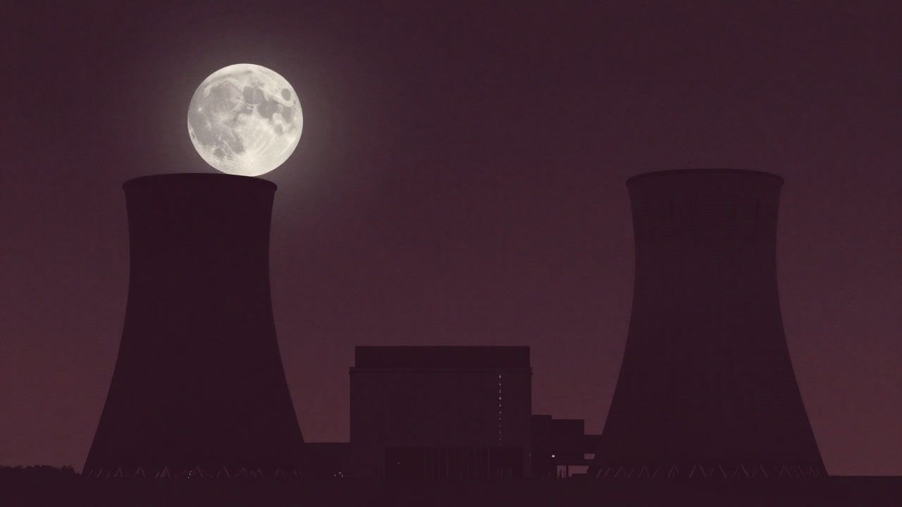 夜空に浮かぶ原子力発電所の冷たいシルエット