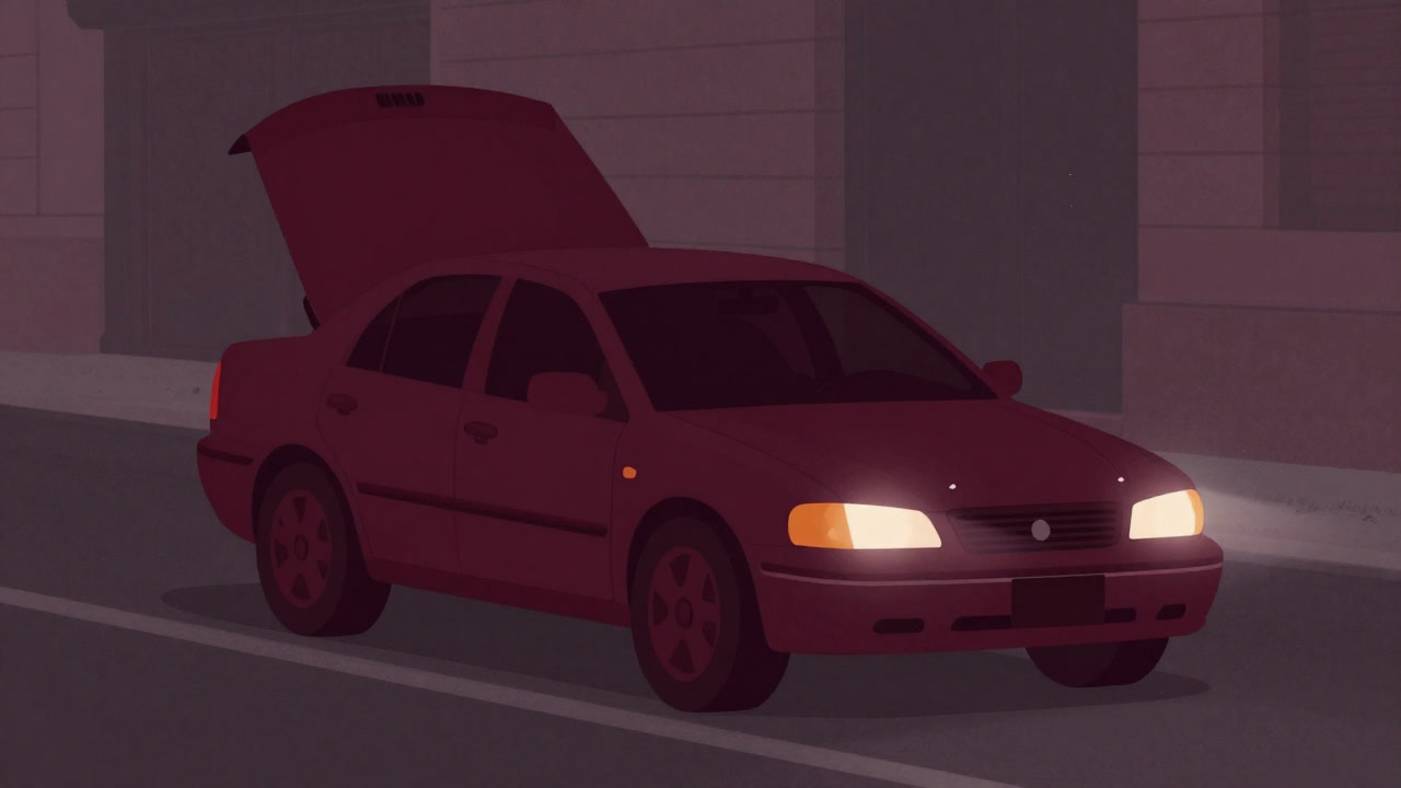 Illustration of an autonomous vehicle paused before an obstacle, seemingly in contemplation.