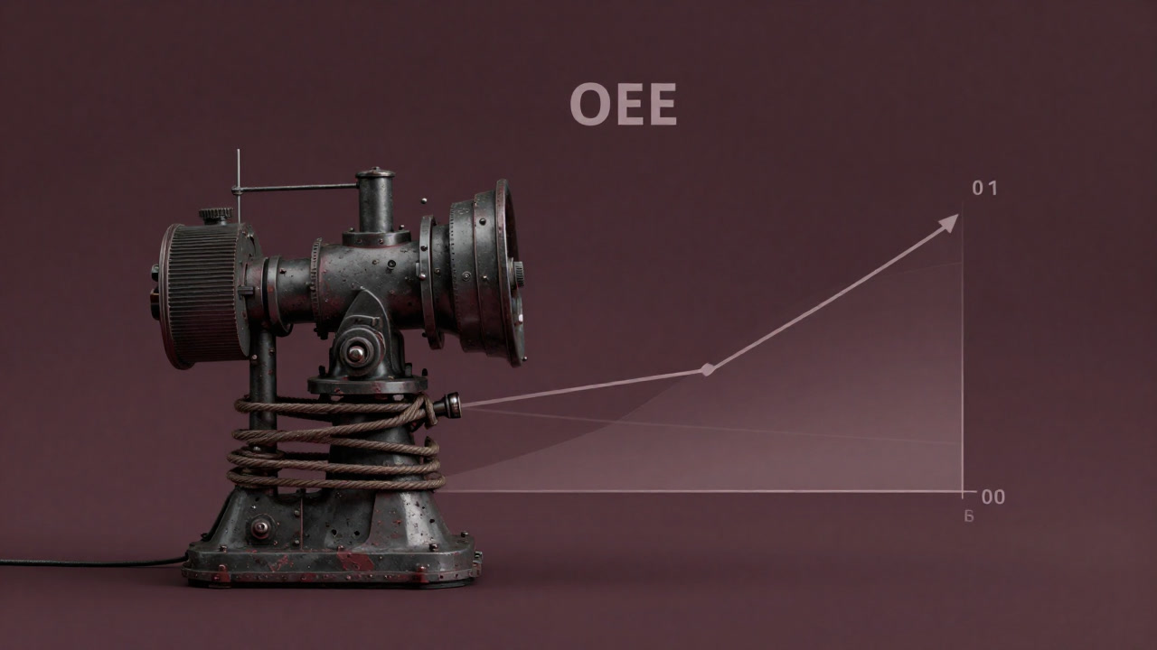 Illustration of an industrial machine tied up by a brown metric graph, screaming in pain