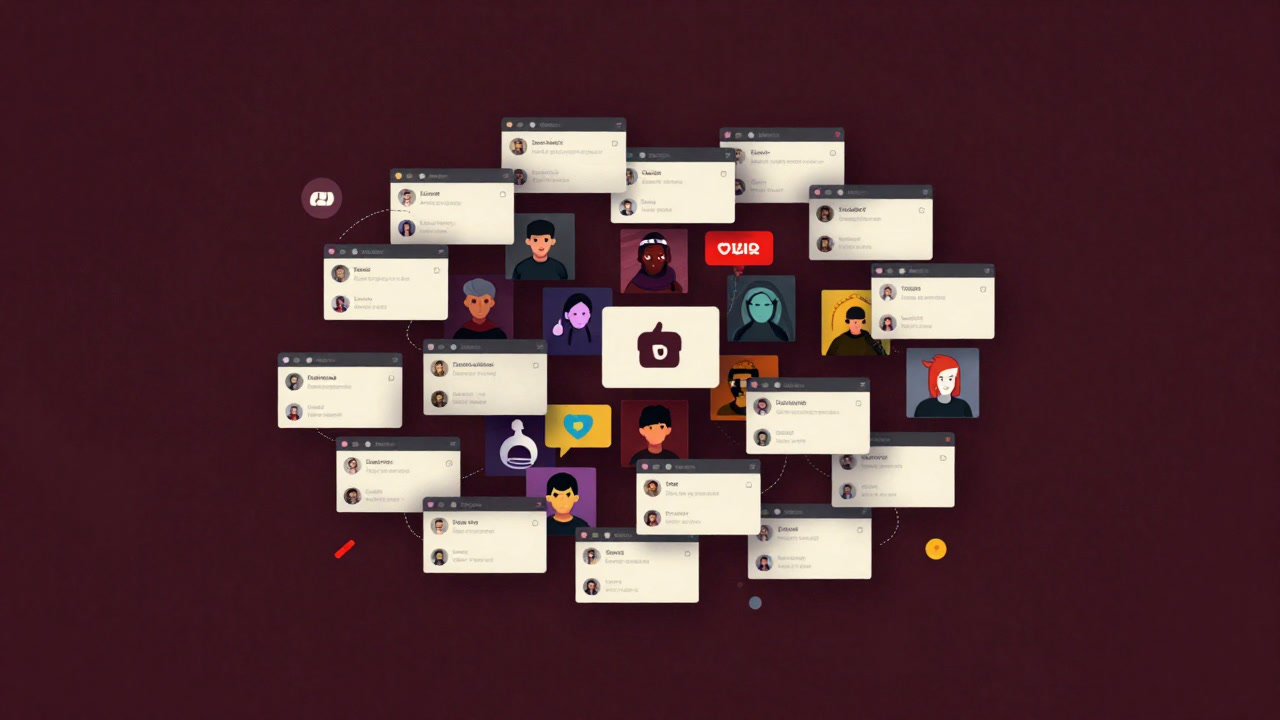 Image of an online gaming team concept with overlapping chat logs and numerous player icons