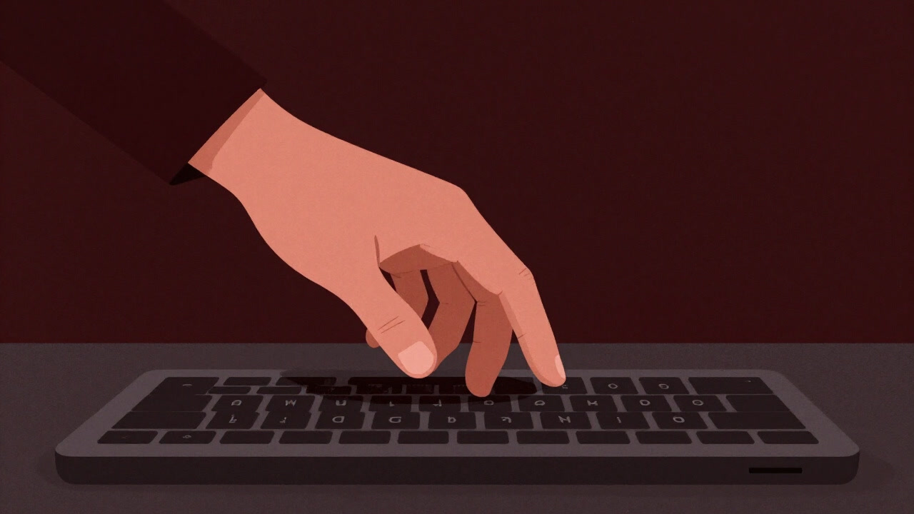 Illustration of a hand cutting through air above a keyboard trying to assert its presence