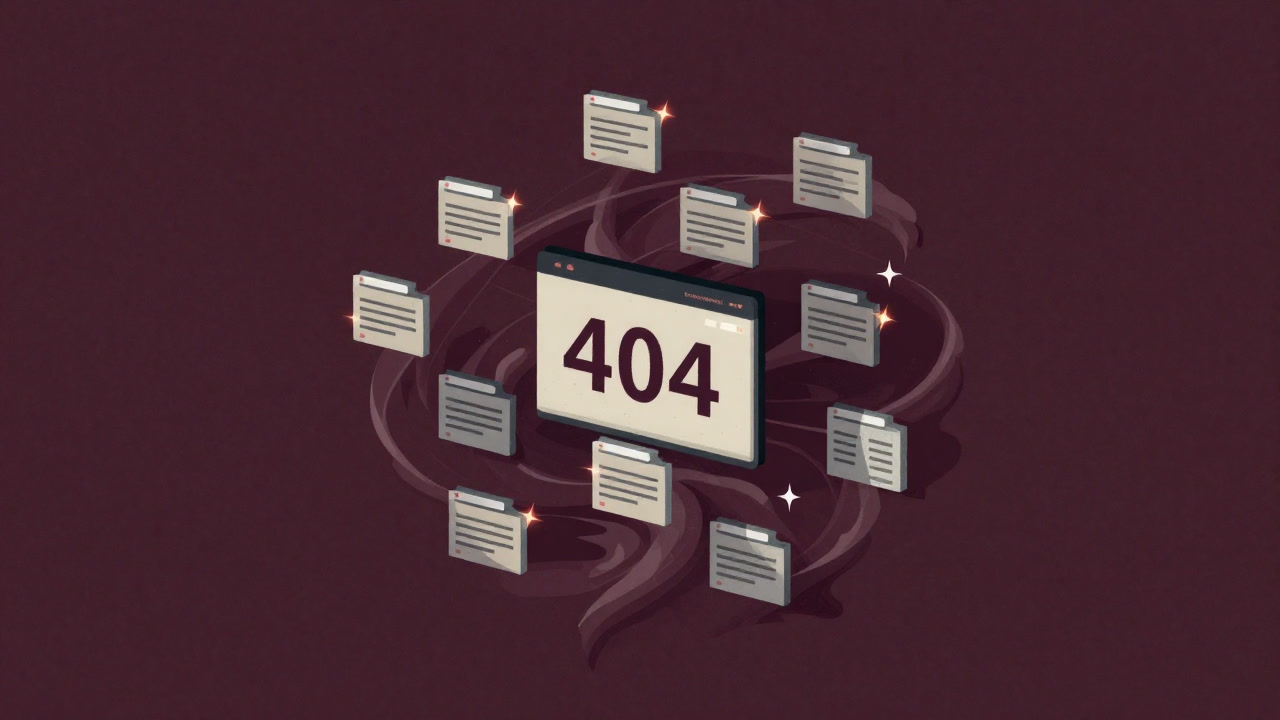 Illustration of CSV files swirling around flashing 404 errors on a city office website.