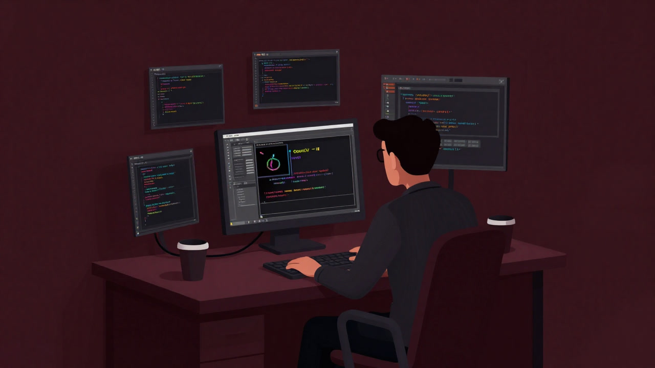 A programmer in a development environment staring blankly at a sample image window