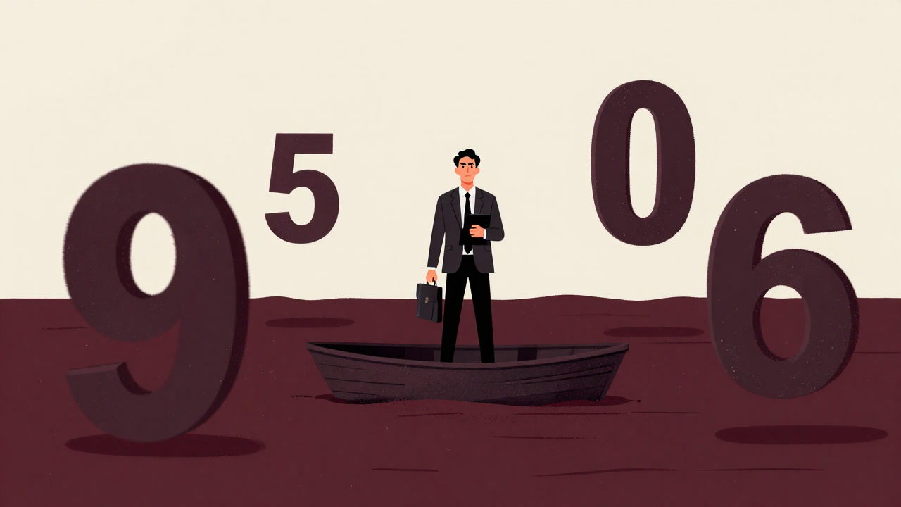 膨大な数字の波に溺れそうな会計帳簿のイラスト