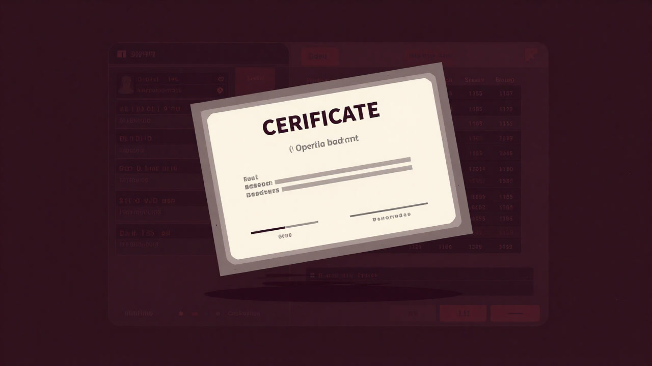 Illustration of an option certificate floating against a trading screen background