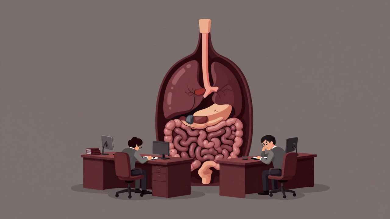 Illustration of a group of organs working quietly inside the human body like unpaid employees