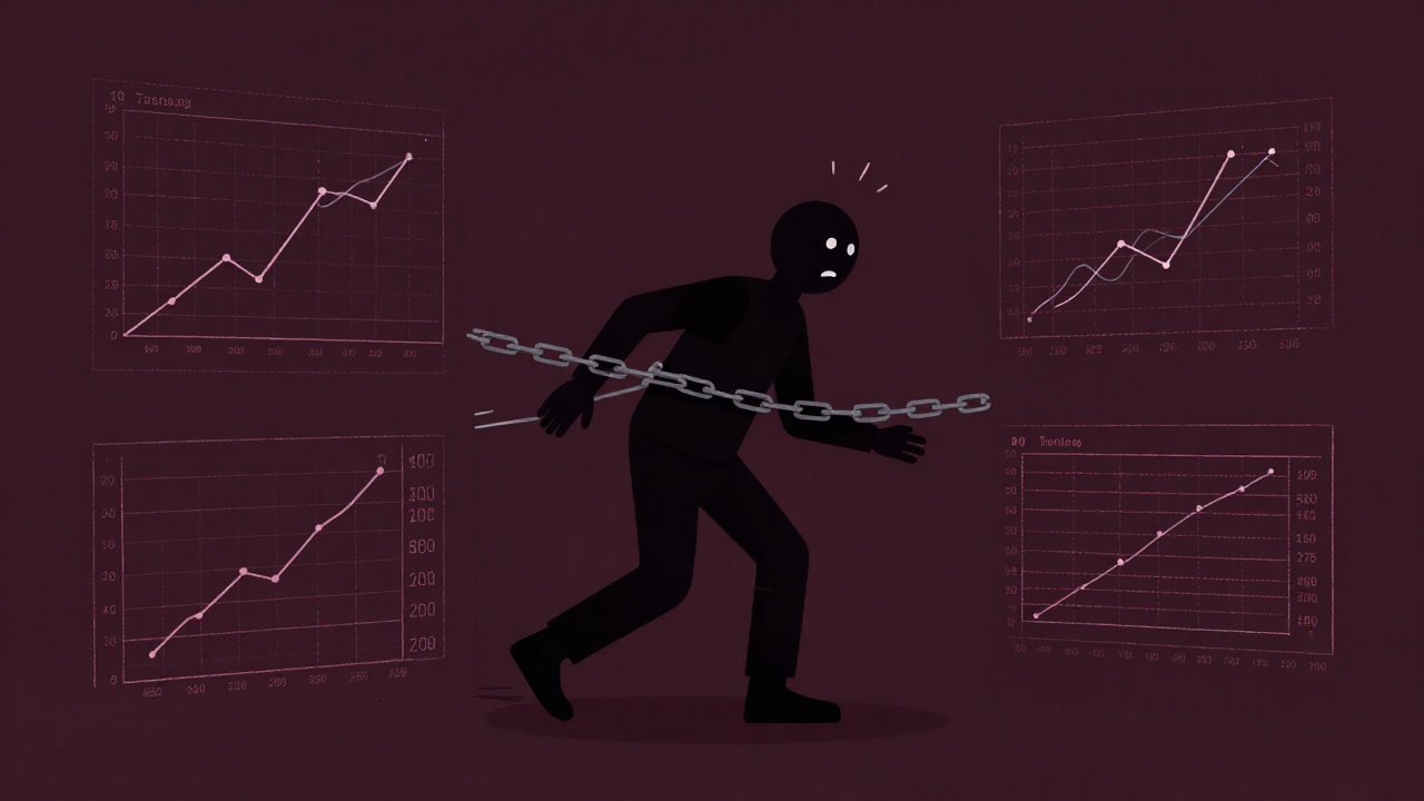 Illustration of a model trapped by training data, fearful of stepping into the outside world.
