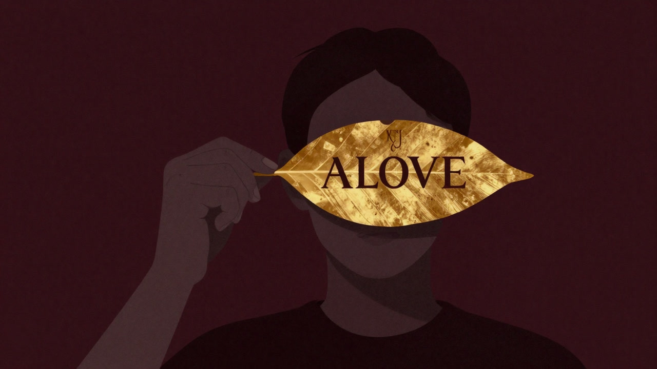 Illustration of a person skillfully cloaking their true feelings with ostentatious gilded phrases.