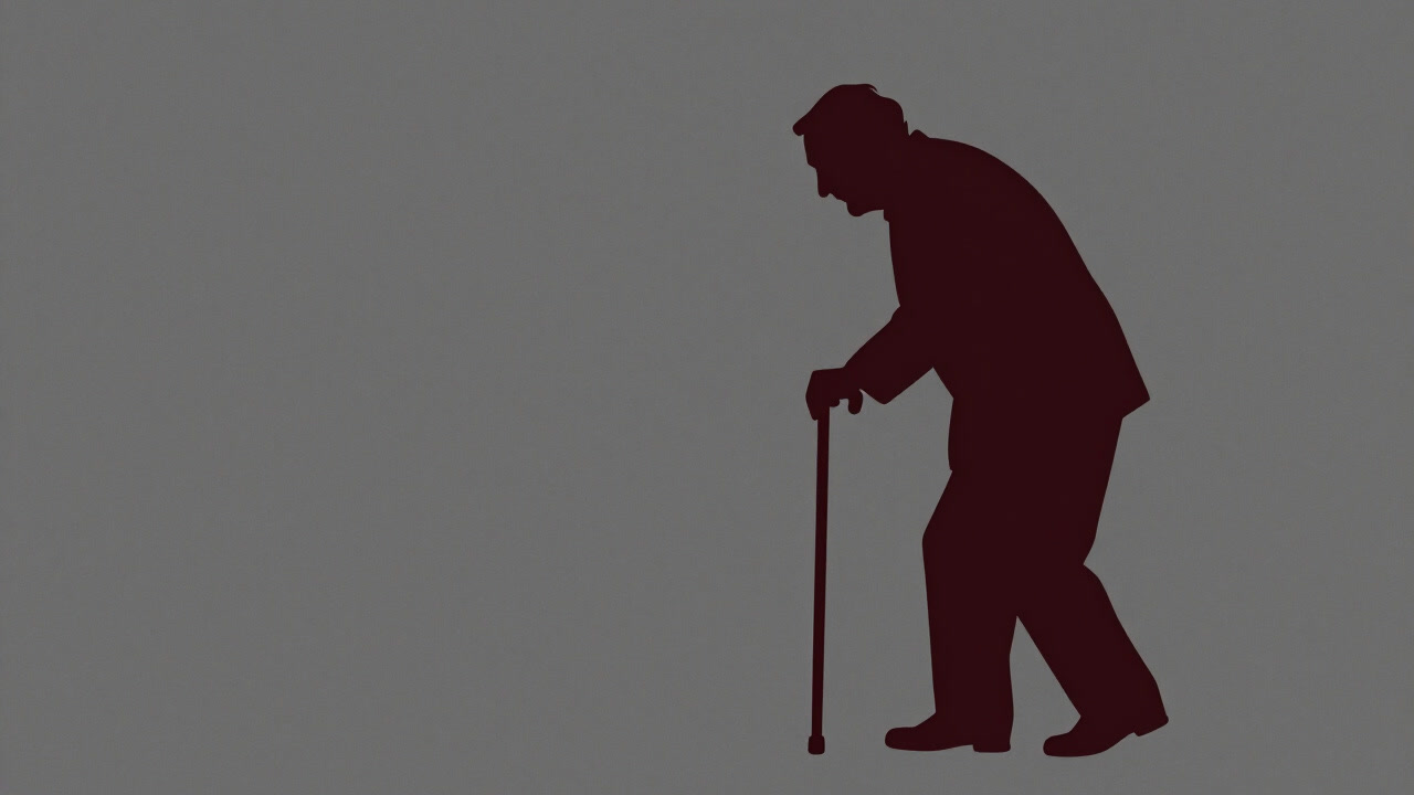 Silhouette of a patient trembling, leaning on a cane
