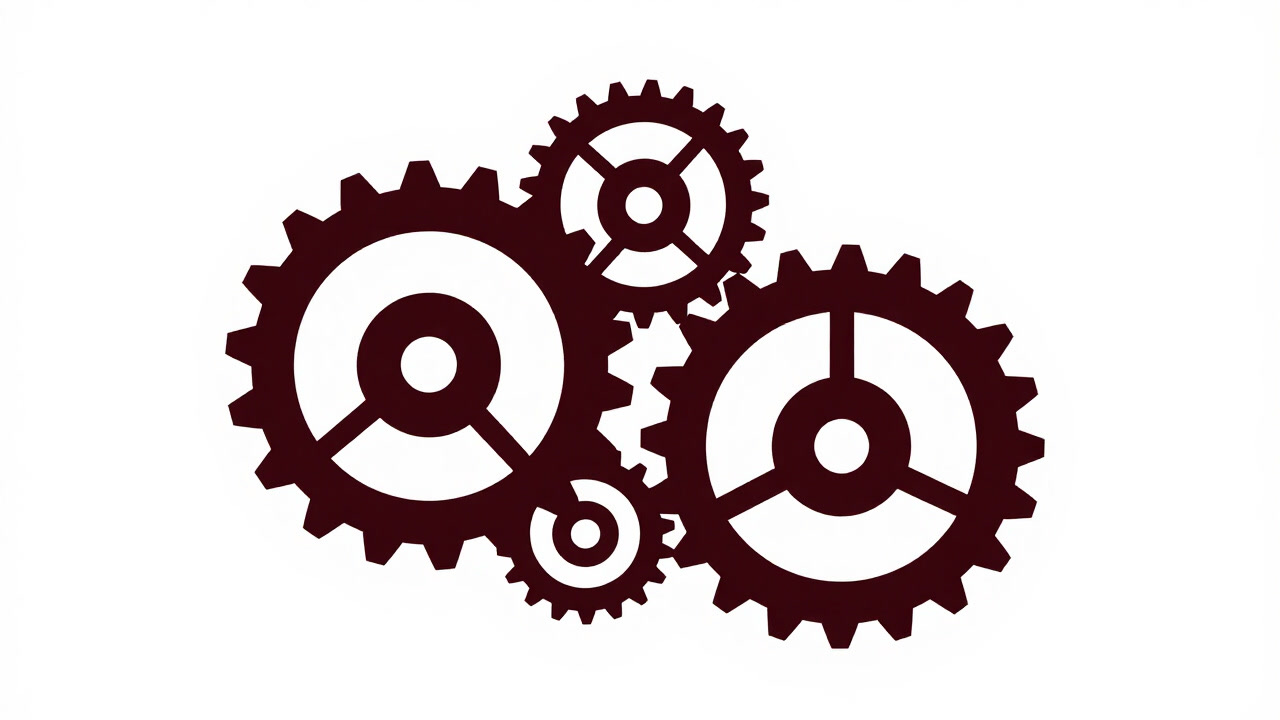 Illustration of gears of various sizes meshing together, but one gear is spinning idly.
