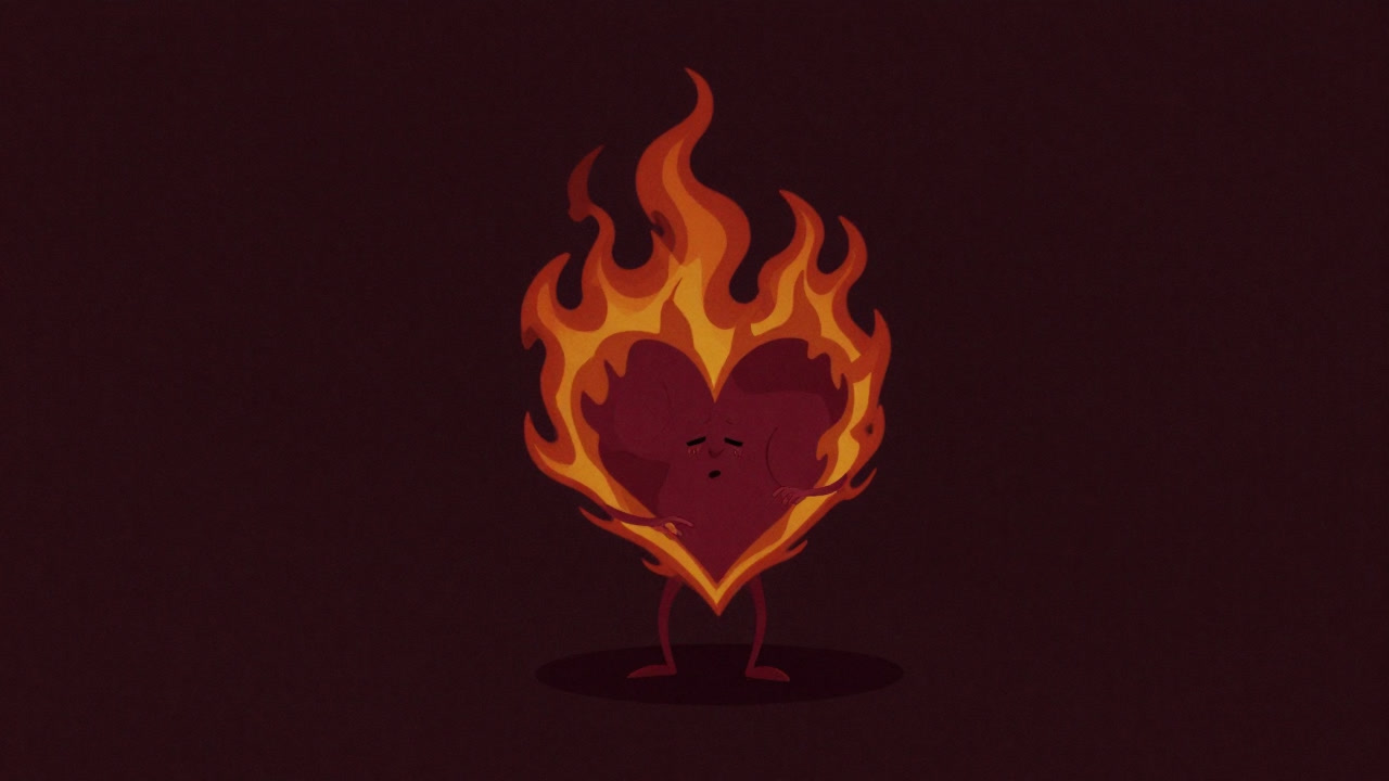 Illustration of a swirling flame around a burning heart