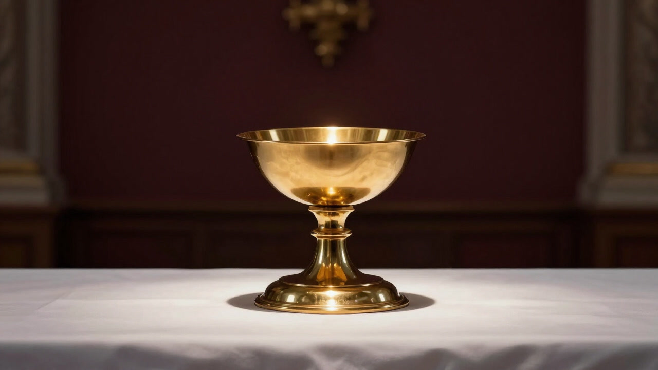 祭壇の端で、聖体を受け止めるべく静かに佇む金属製の円盤の画像