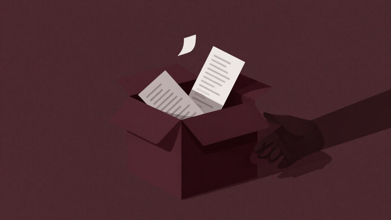 贈り物の箱から票が溢れ出し、暗闇で妖しく光る手が差し伸べられるイラスト