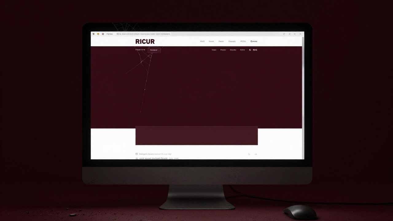 Top page of a personal website displayed on a dusty computer in a dark room