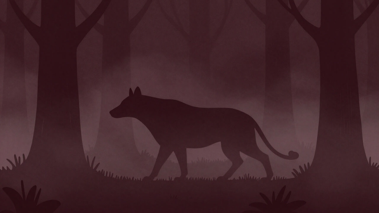 An ethereal animal silhouette emerging from a forest mist.