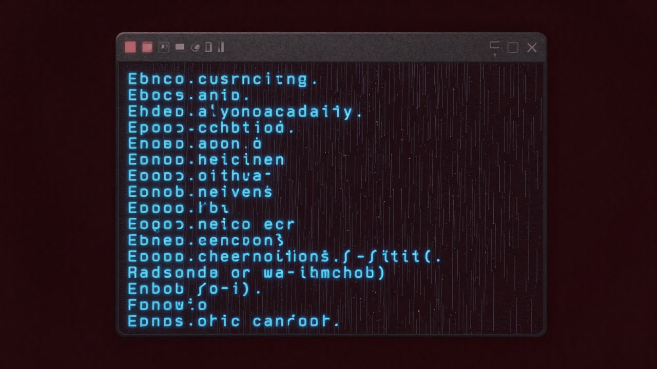 A dark screen filled with overflowing blue text from a terminal window.