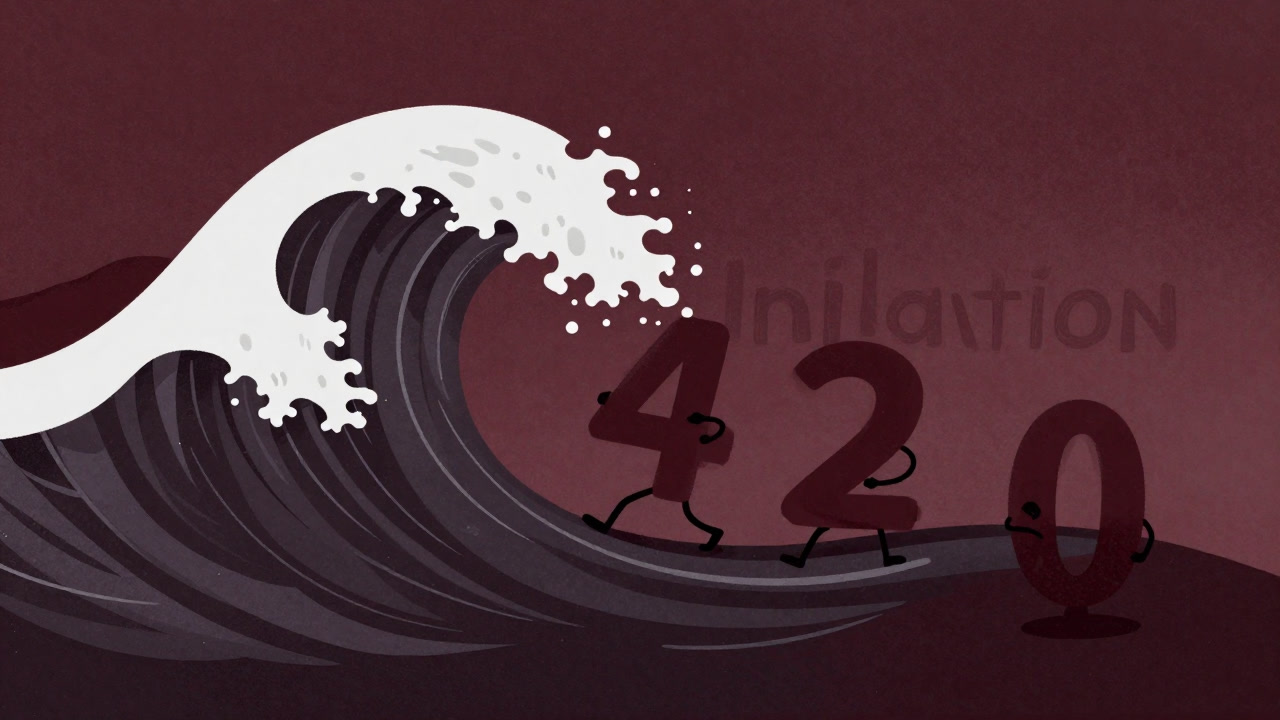 Illustration of numbers clinging for dear life as waves of inflation crash down upon them.