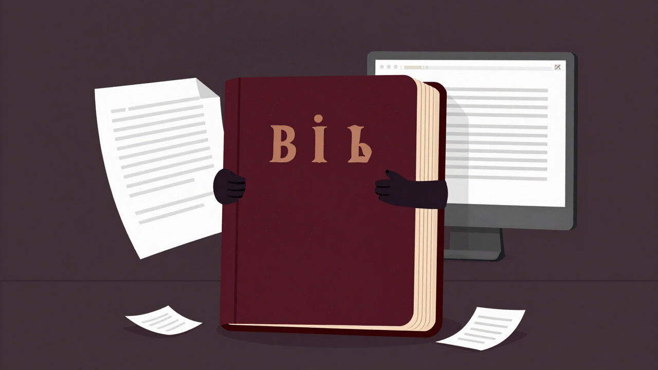 Illustration of a pastor standing bewildered between a Bible and presentation slides