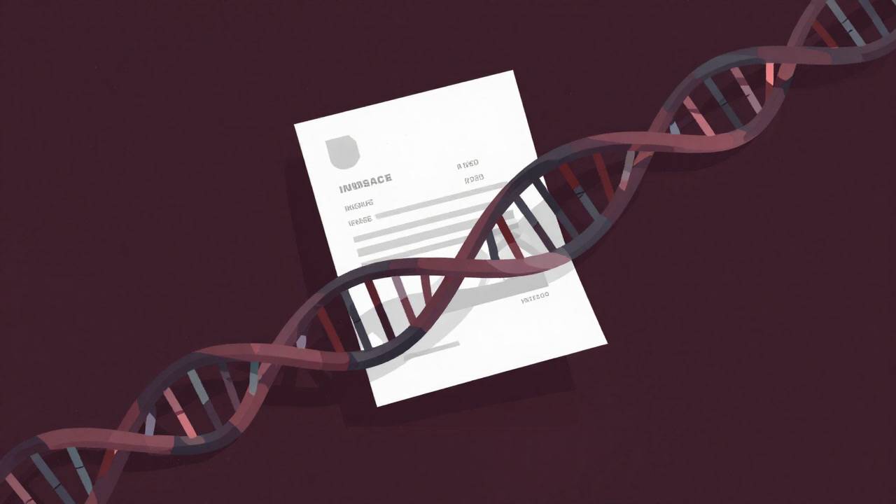 遺伝子配列の断片と請求書が交差するイメージ図