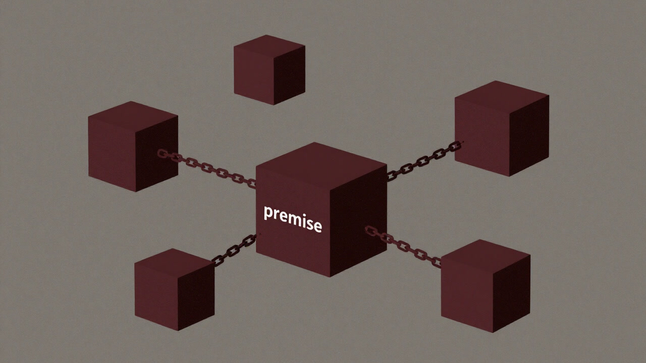 Floating premises bound by mysterious chains, with the word 'premise' dancing in the background.