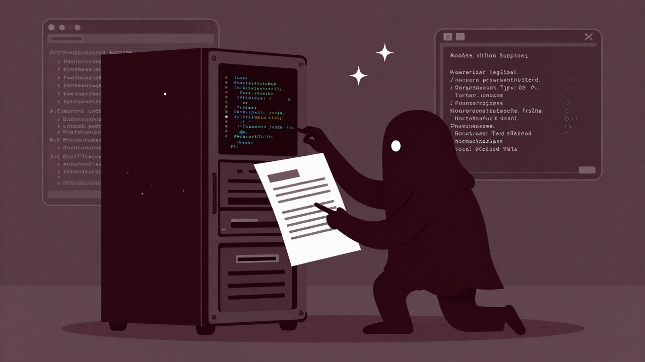 バグ報告メモを手に、宇宙のコードを修正しようとしている神のイラスト