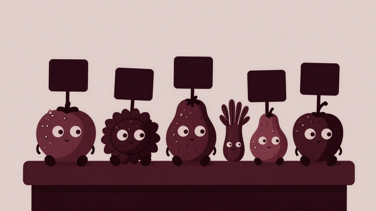 朝露をまといつつも値札に怯える野菜や果物が並ぶ八百屋の店頭の画像