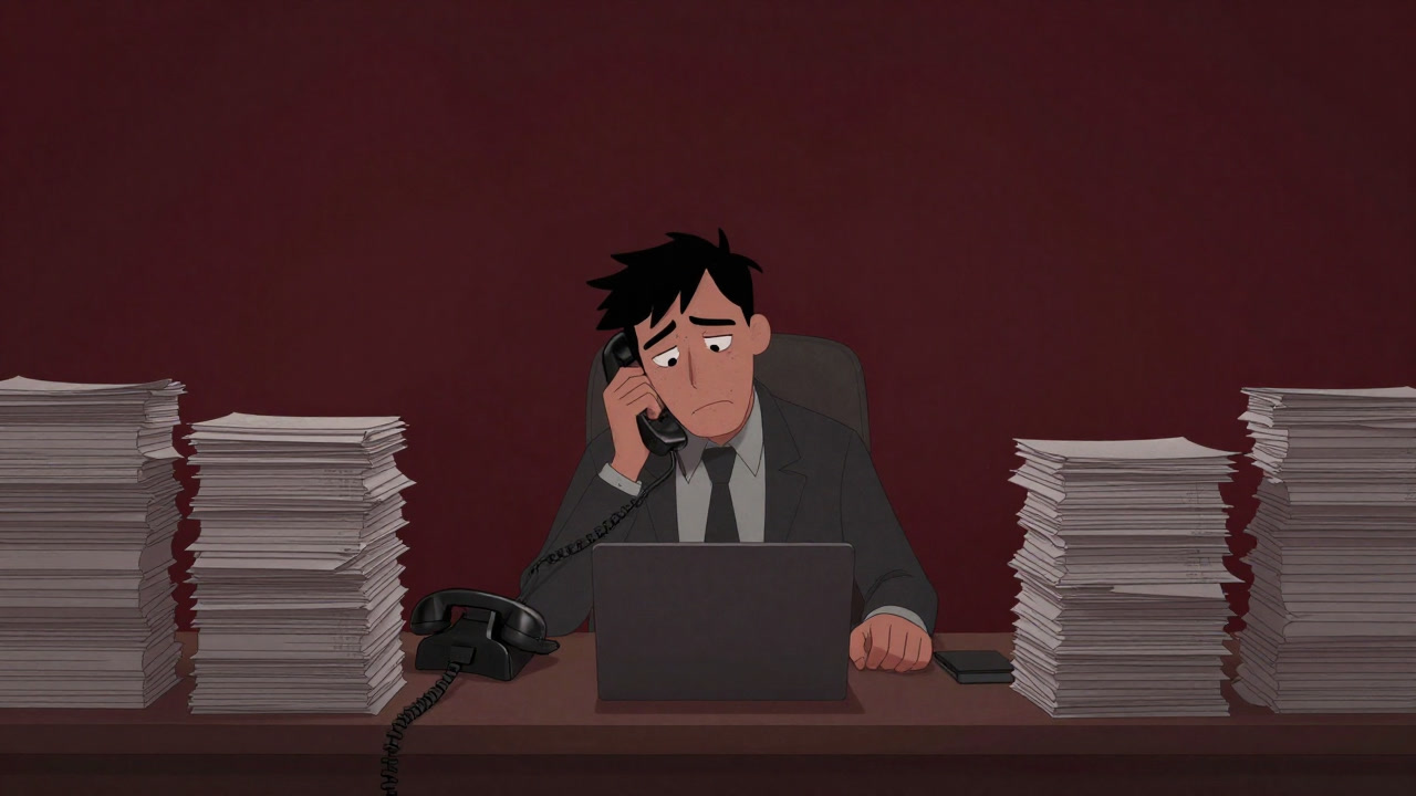 Illustration of a salesman stunned in front of a long lead list