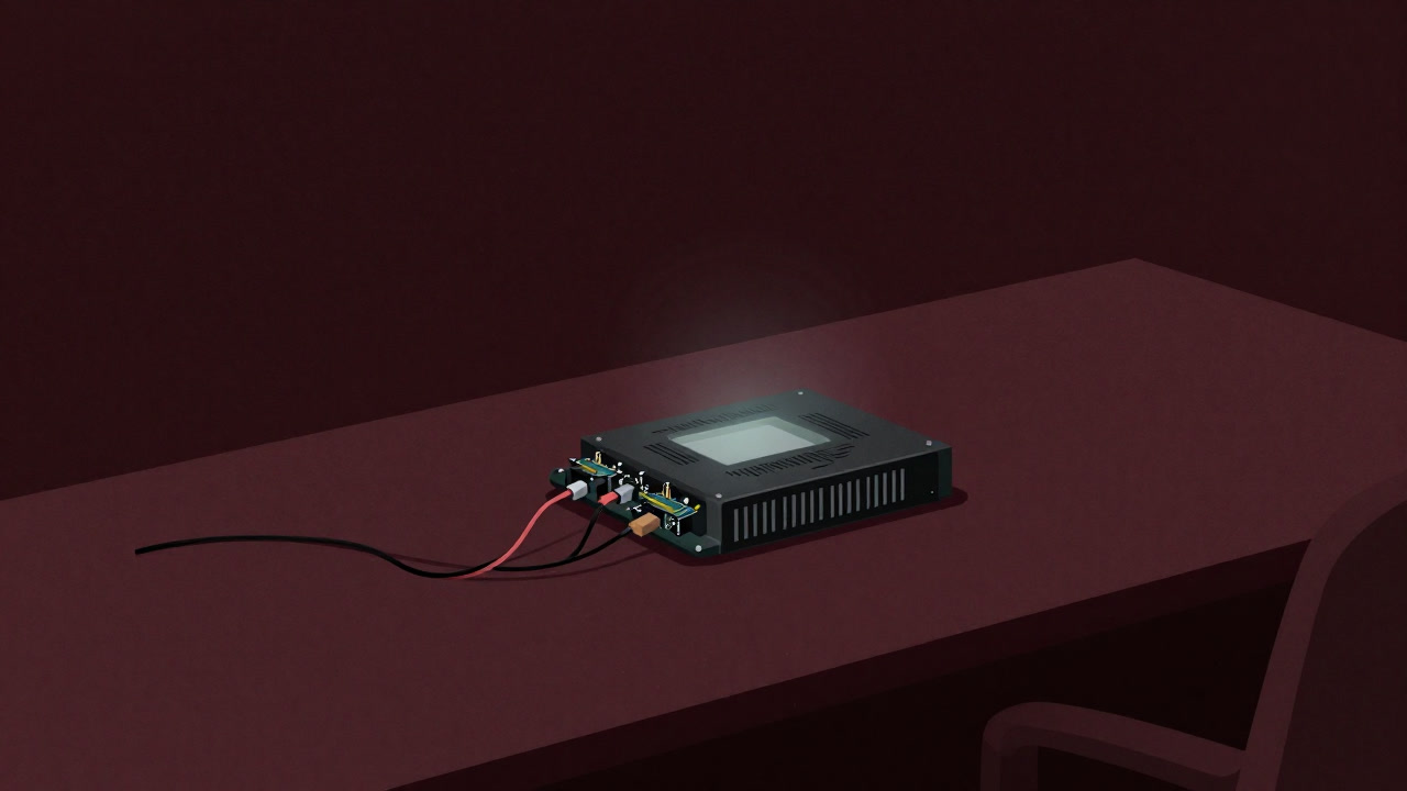 Illustration of an unfinished gadget precariously glowing on a desk