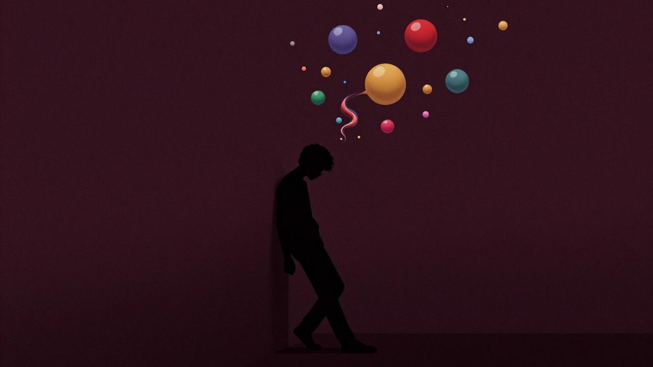 Silhouette of an adolescent leaning against a wall in distress, with swirling hormones illustrated in the background