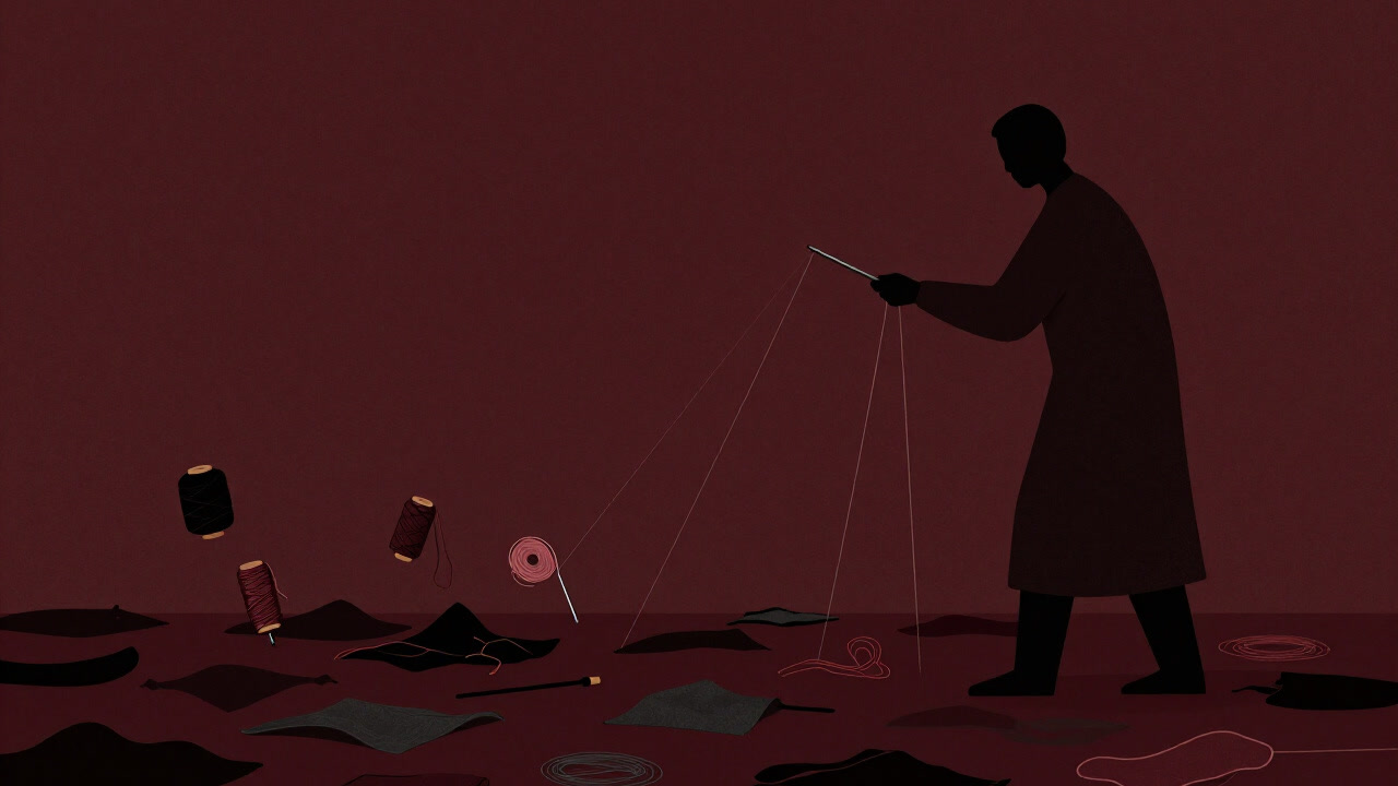 綿と布の海に漂う針の船隊を指揮する、真顔のキルターの画像