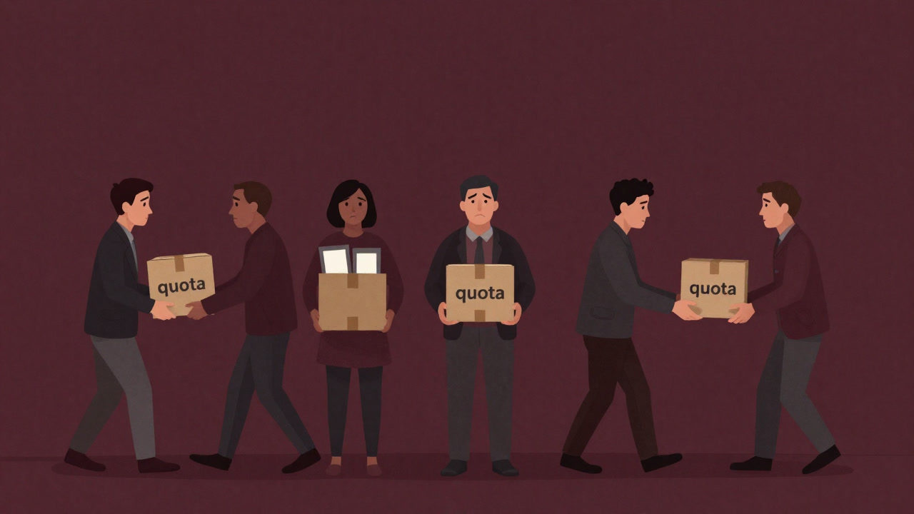 People looking puzzled holding boxes of various sizes