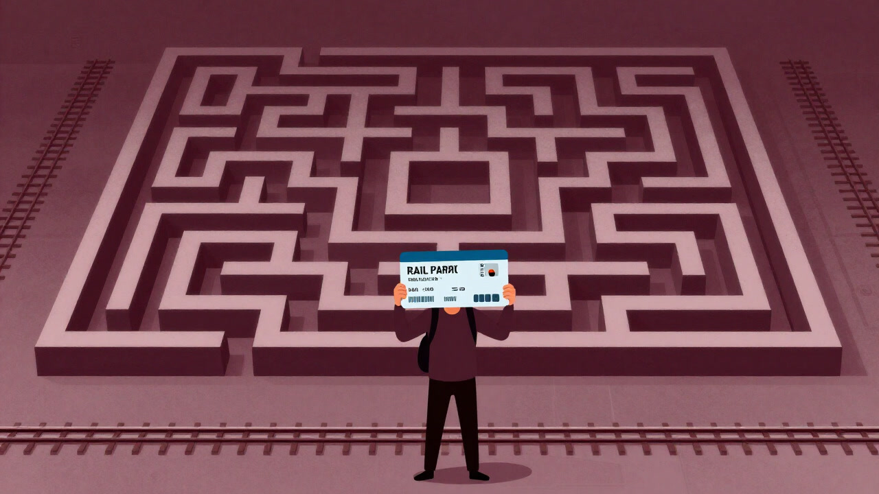 旅の夢を抱えつつも路線図に呑まれる旅人の視線を描いたイラスト