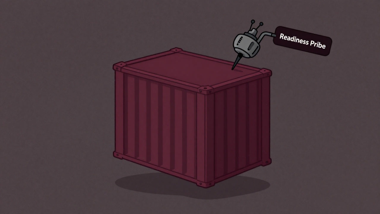 Illustration of a container suspended in midair, being poked by a readiness probe