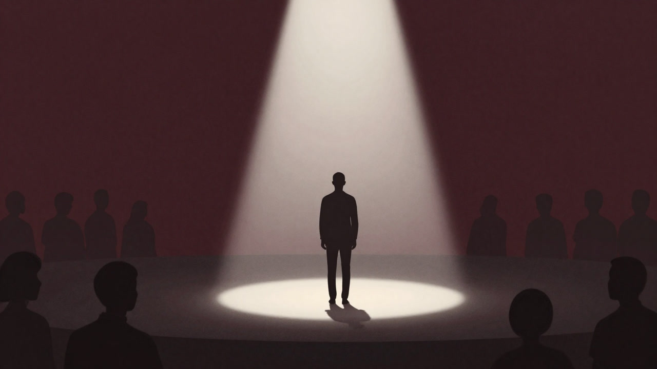 Silhouette of a person illuminated by a spotlight, drawing everyone's gaze
