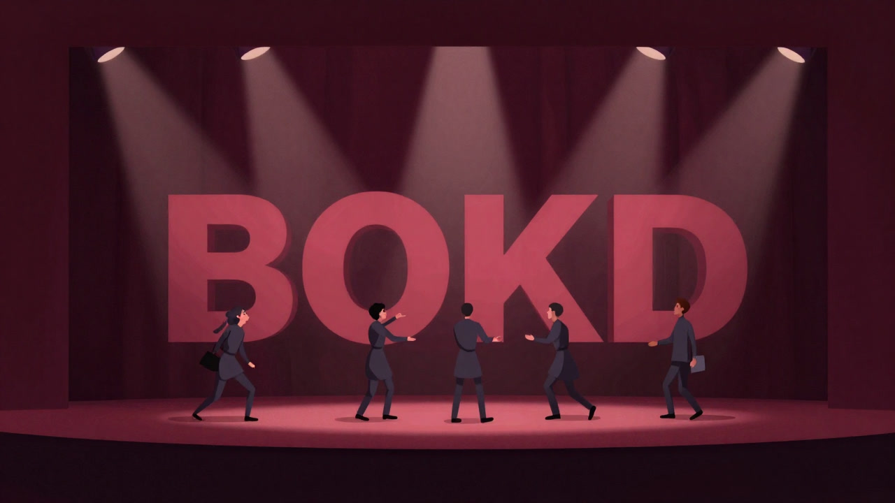 言葉が紙の上でステージショーを繰り広げるイラスト