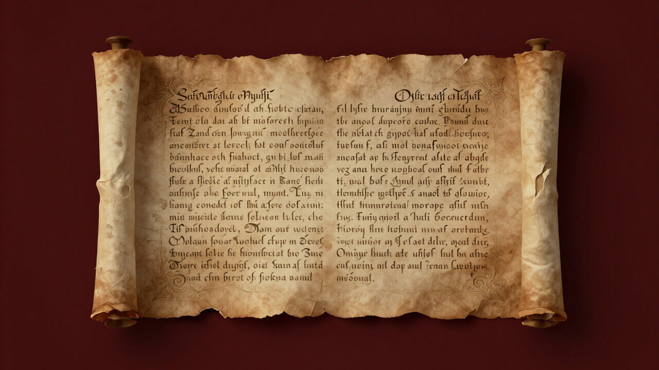 An ancient scroll depicting the history of salvation emerging from frayed pages