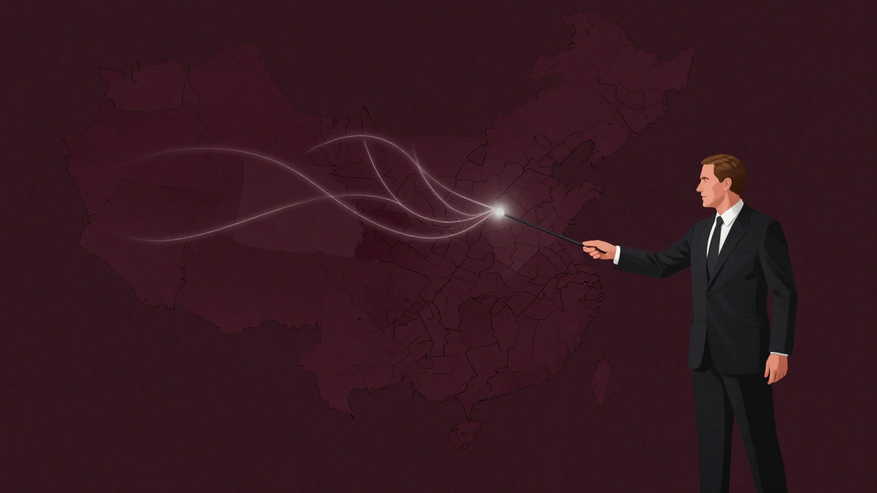 An illustration of a politician painting an electoral map with a magic wand