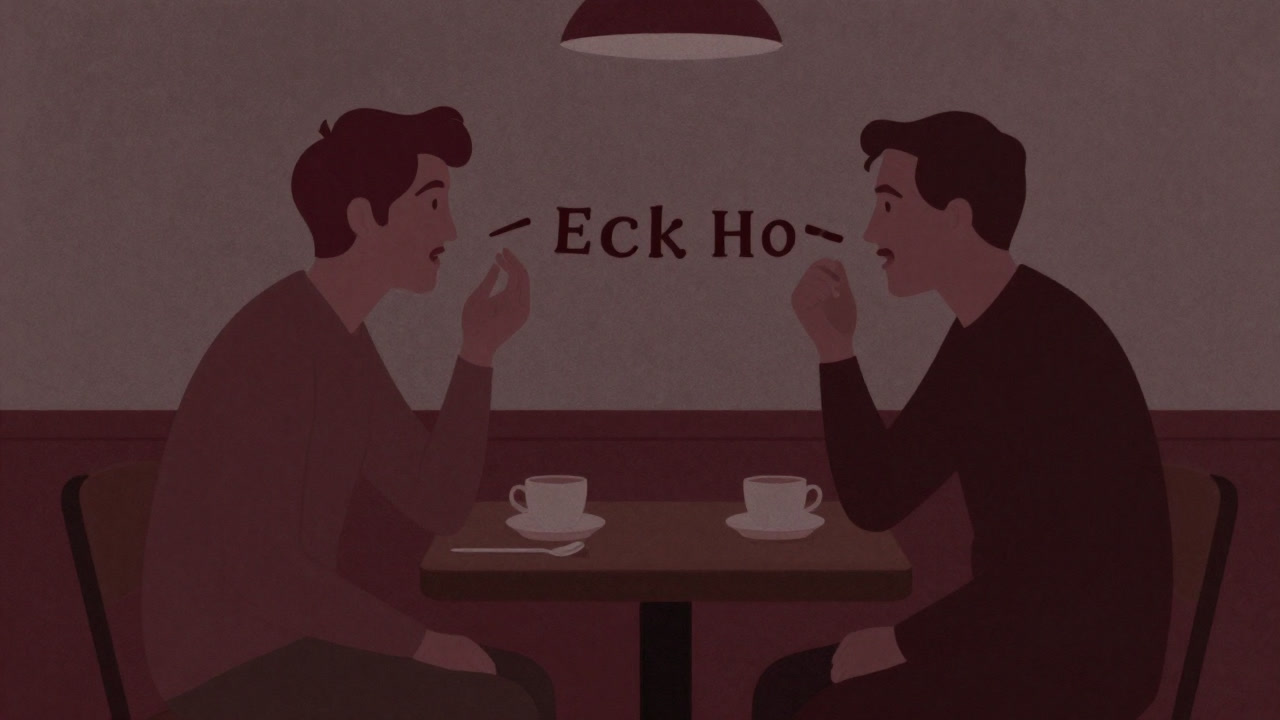 二人の会話で片方がまるでこだまのように相手の言葉を繰り返しているカフェの風景