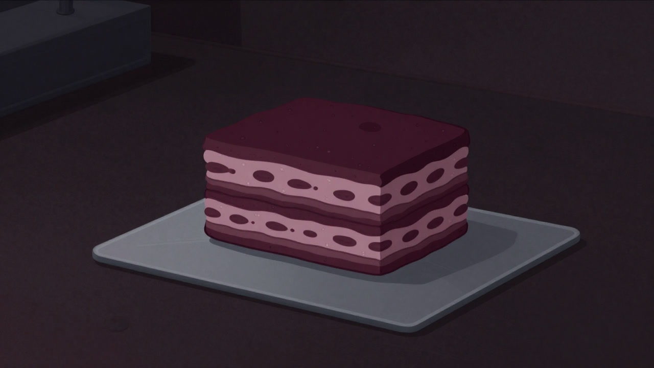 Illustration of lab microscope slides showing cells stacked like layers of tissue cake.