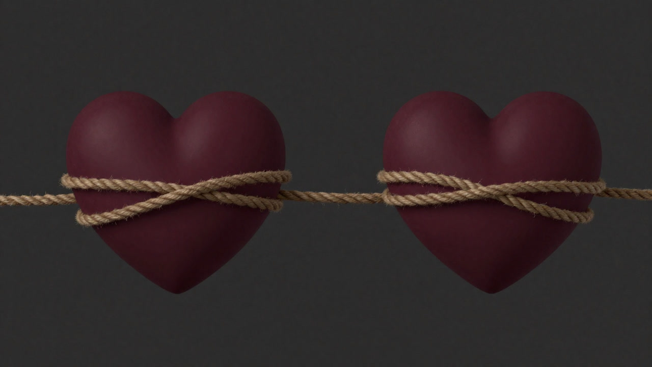 Illustration symbolizing hearts being pulled together and torn apart by ropes