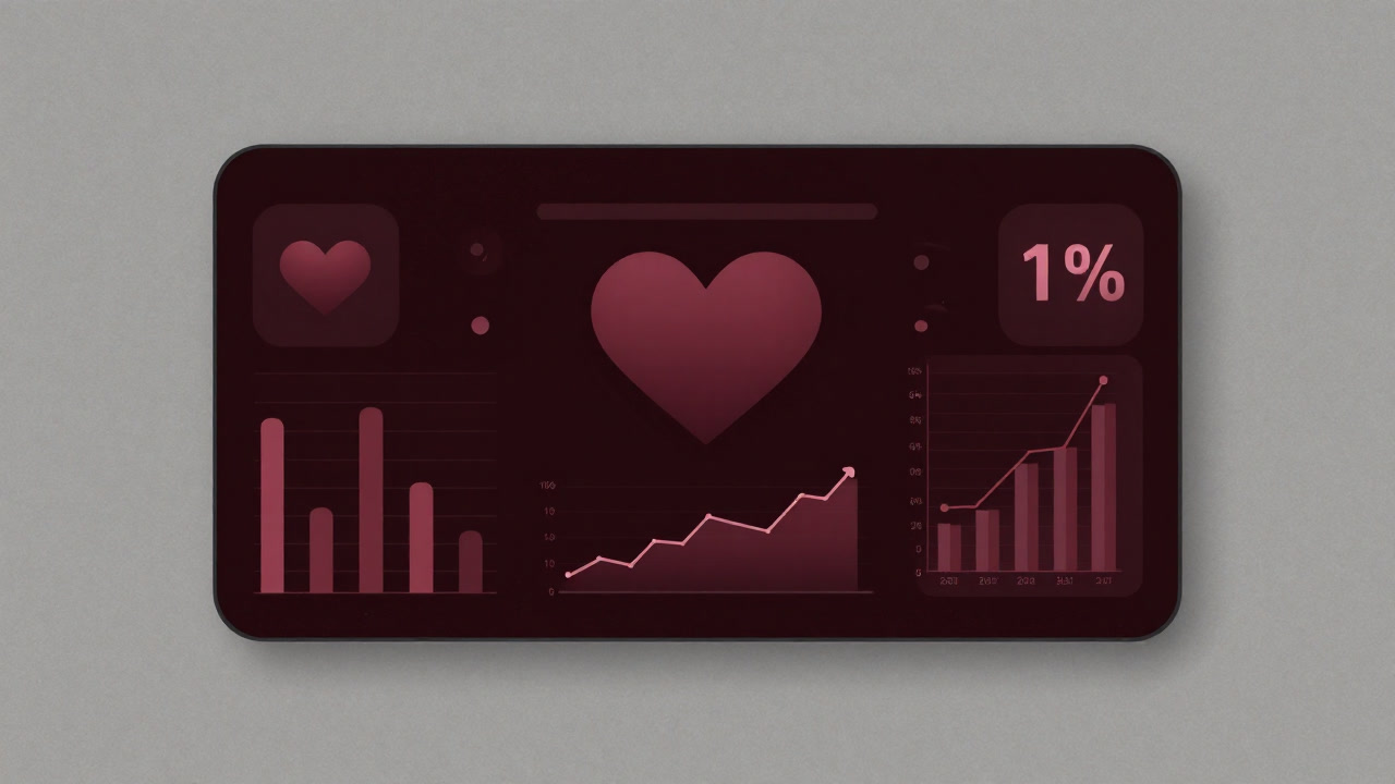 ハート型のアイコンが散りばめられたダッシュボード画面のイラスト