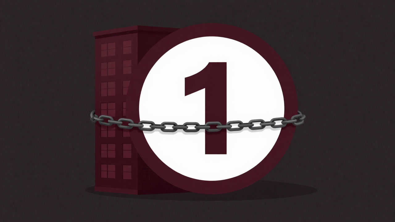 家賃統制を象徴するくさりにつながれたアパート建物のイラスト