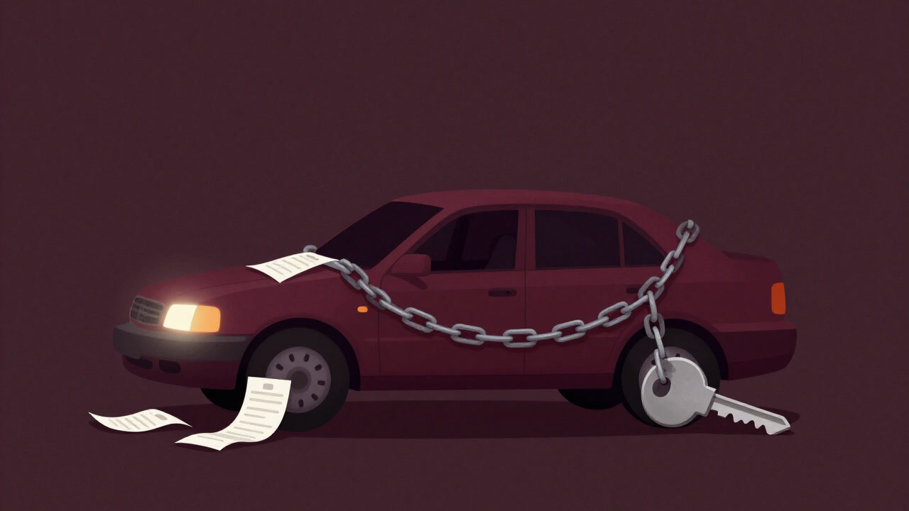 鍵と領収書に縛られ、哀愁漂うレンタカーの側面を映した写真